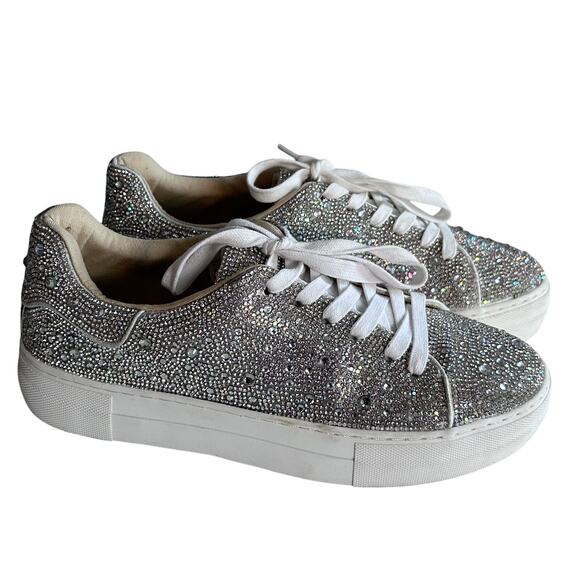 Betsy Johnson sneakers size 8.5 Sidny platform sparkle rhinestone metallic gray - Picture 6 of 13